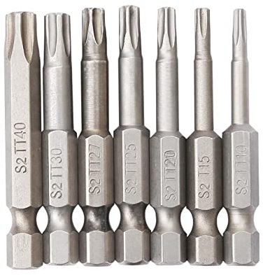 Angelkiss Juego de 7 puntas de destornillador Torx de 5 puntos, cabezal de seguridad Torx magnético de 1/4 pulgadas, juego de brocas de destornillador T10 T15 T20 T25 T27 T30 T40, S2