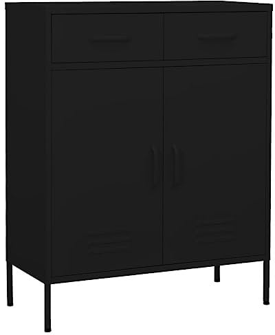 vidaXL Lagerschrank Sideboard Kommode Anrichte Stahlschrank Schrank Beistellschrank Mehrzweckschrank Bücherschrank Standschrank Schwarz 80x35x101,5cm Stahl