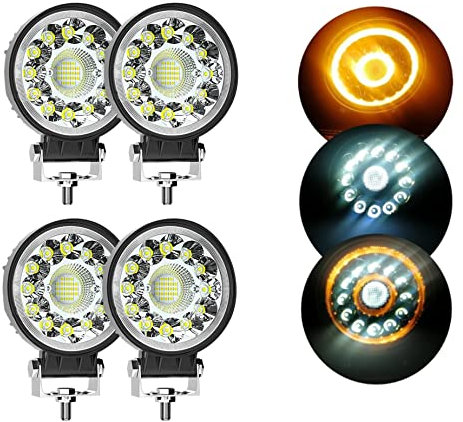 J/J Lot de 4 Phares Projecteur LED Éclairage Jaune Blanc Combiné Faisceau Spot Flood