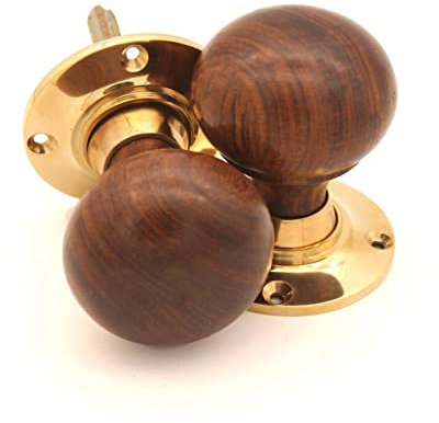 Infinity Decor Boutons de porte en bois d'ébène pur et palissandre, boutons de porte victoriens à mortaise/laiton massif, finition laiton poli (4 motifs) (chignon en palissandre)