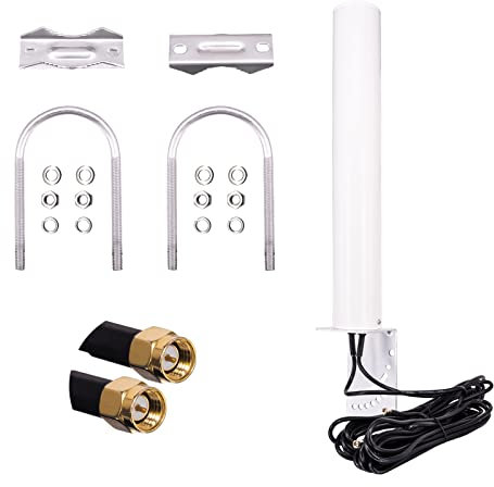 URCIANOW Antenna 4G LTE Esterna 14 dBi Antenna Bianca Omnidirezionale 698-960MHz/1710-2690MHz SMA Plug Amplificazione Esterna Dell antenna Mobile per Router LTE Cavo Dell antenna LTE Cavo SMA 5M