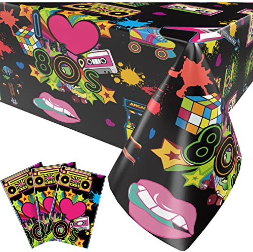3 pièces de nappe en plastique des années 80, nappe jetable des années 80 pour la fête d'anniversaire de la table en plastique des années 80, 80S pour 1980 I Love 80s Disco Decoration, 137 x 274cm