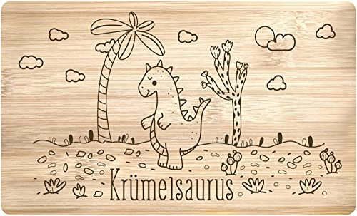 Tassenbrennerei Frühstücksbrettchen - Krümelsaurus - Dinosaurier Brotbrett - Echtholz Made in Germany - als Geschenk für Kinder - Jungen & Mädchen