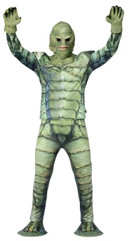 Smiffys Universal Monsters, Kreatur aus der Schwarzen Lagune-Kostüm, Oberteil, Hose, Latexmaske & Handschuhe