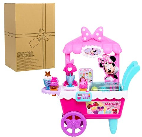 Just Play Disney Minnie Mouse Chariot à crème glacée avec sons et phrases, 40 pièces, jeu de simulation, jouets pour enfants à partir de 2 ans