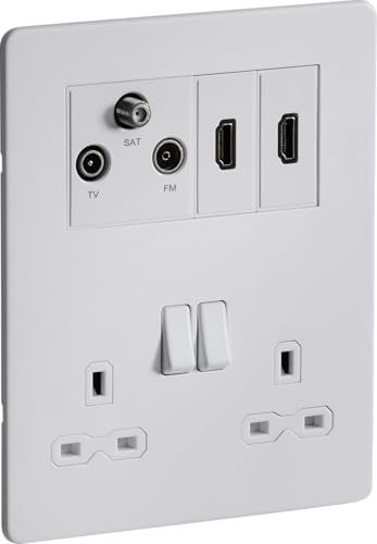 Knightsbridge Screwless Small Multimedia Combination Plate - Matt White
