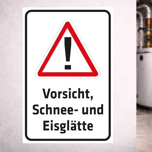 INDIGOS UG - Schild Vorsicht - Schnee - und Eisglätte - 800x600 mm - Hinweisschild Warnschild Sicherheitsschild - Aluverbundplatte 3 mm - für Innen und Außen