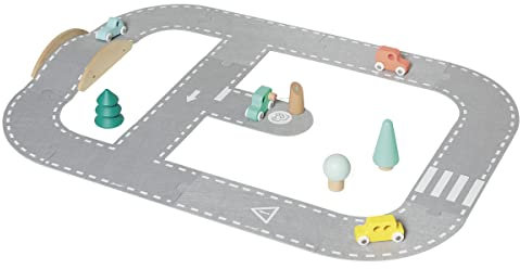 Janod - Circuit Voiture Bolid en Feutrine et Bois FSC - Jouet Premier Age - Circuit Feutrine + 4 Voitures + 5 Accessoires - Dès 2 Ans, J04631