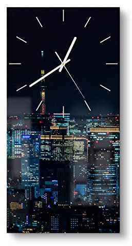 DEQORI Glasuhr | horizontal 30x60 cm | Motiv Tokio bei Nacht | große XXL Design Uhr aus Glas | leise Wanduhr für Wohnzimmer & Küche | Moderne Hingucker Uhr für die Wand