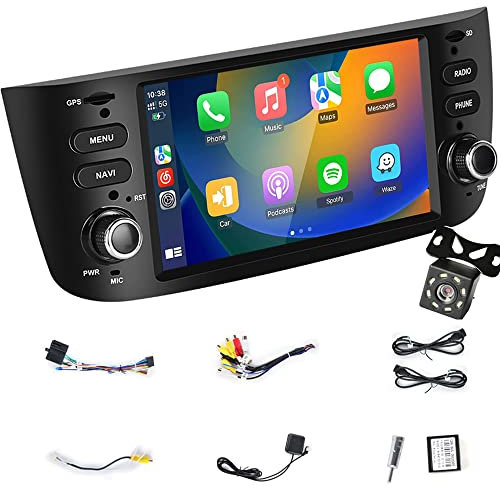 Auto Estéreo Wireless Carplayer Android Auto 6.2'' Android Car Radio con cámara de Marcha atrás, GPS, WiFi, SWC, BT, FM RDS, Mirror Link Compatible con Fiat Linea Punto EVO 12-15 Grande Linea 07-12