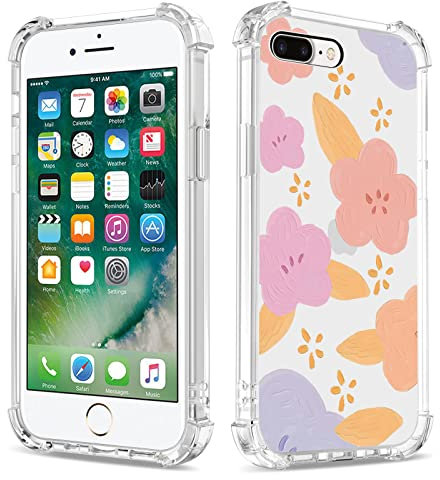Bear Village Case for iPhone 7 Plus/iPhone 8 Plus, Clear Anti-Yellowing Anti-Scratch TPU Silicone Cover for Girls and Woman, Shockproof Drop Protection Case for iPhone 7 Plus, Red flowers 1