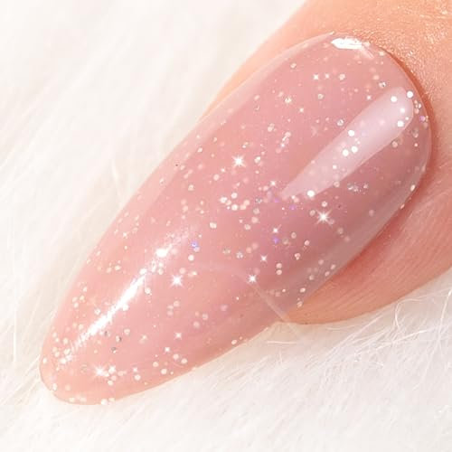 BURANO Glitter Pink Gel Polish, Nude Pink Shimmer Jelly Neutral Gel Polishes Color 7.3ml, Skin Tone Sparkle Pink Natural Soak off Gel UV LED Cured Diamond Polish for Nails (NU10)