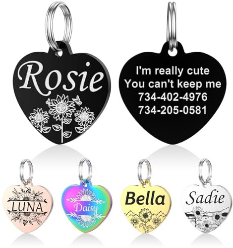 YEHANTI Hundemarke mit Gravur - Hundemarke Personalisiert mit Name, Telefonnummer und Adresse, Edelstahl Namensschild für Halsband, Anhänger Marke für Hunde, Katzen und Welpen (Herz - Sonnenblume)