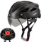 Favoto Fahrradhelm Erwachsene mit Visier Schutzbrille Rücklicht Abnehmbares Innenfutter EPS-In-Mold Technologie Atmungsaktiv Leicht 57-61cm Einstellbar Dunkelbraun