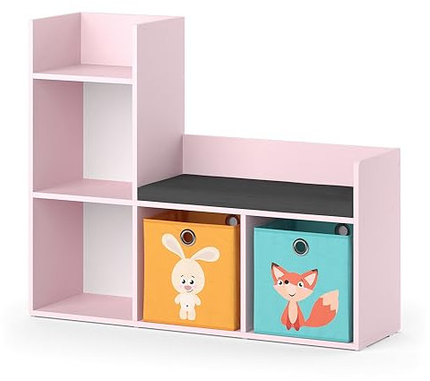 Vicco Kinderregal Luigi, Spielzeugregal mit Sitzbank, Rosa, 107.2 x 88.6 cm mit 2 Faltboxen (bunt)