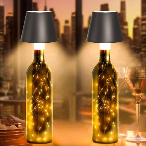 2 Stück Kabellose LED Flaschenleuchte,3000K + RGB Dimmbare Aufladbar LED Akku Tischleuchte,Tragbare Kabellose Touch Tischlampe, IP54 Wasserdicht LED Flaschenlampe für Innen Außen Restaurant Bar