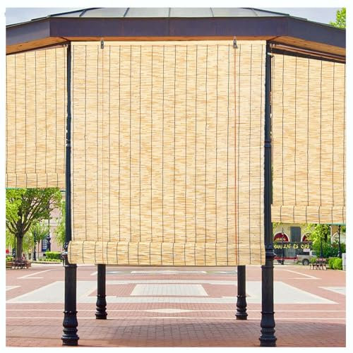 Bamboo Roller Blinds for Windows, Retro Reed Curtain Lifting Roll Up Shades,Blackout Roller Blinds,Wicker Curtain for Outdoor Decorative/Door/Kitchen/Garden,Customizable,40x40cm/15.7x15.7in(WxH)