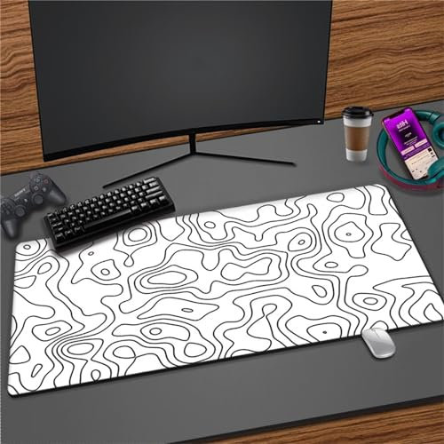 Tapis de Souris Gaming XXL 700x300x2mm Grand Tapis de Souris Surface Spéciale Améliore la Précision et la Vitesse Base en Caoutchouc Antidérapant pour Gamer PC (Blanc Topographique)