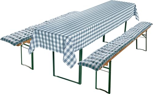 REDBEST Auflagen und Tischdecke Nashville 3-teilig blau Größe 110x260 cm