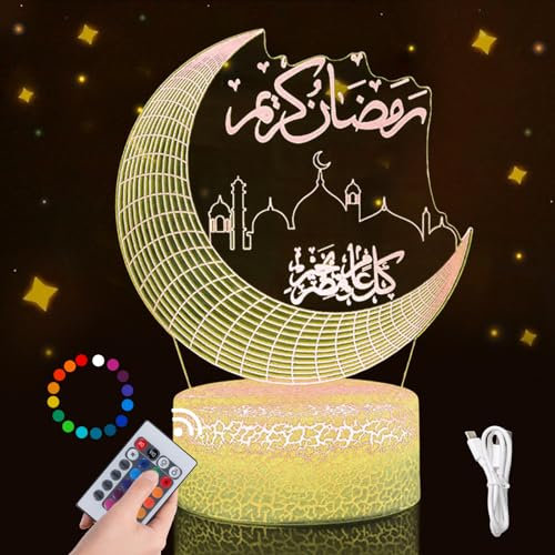 Ramadan Dekoration LED Lamp, Ramadan Deko, Eid Ramadan Dekorative Fee Licht, 16 Farben Ramadan Mondlampe Farbwechsellampe mit Fernbedienung, Eid Dekorationen Mond Stern Nachtlichter Eid Hauptdekor