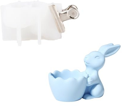 BOOWAN NICOLE Oster Eierbecher mit Hase Silikonform,Jesmonite Kaninchen Eierhalter Gießformen,Beton Eierschale Gips Eierständer Für Esstisch Dekoration (SH1057-1)