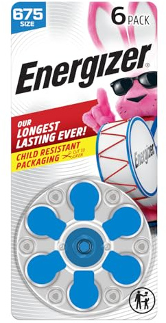 Energizer Hearing Aid Batteries Size 675, Blue Tab, 6 Pack