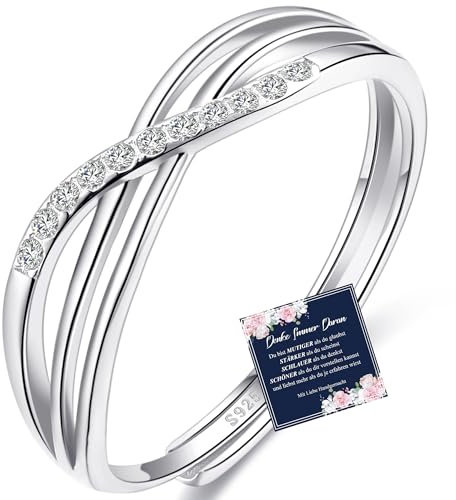 RANKEEF 925 Silberring Damen Immer Verbunden Verstellbare Silber Frauen Ring Verlobungsringe Für Damen Und Mädchen Mit Inspirierender Karte