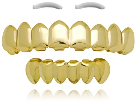 SSyang Grills Dentaires, Hip Hop Teeth Grills Faux Punk Dents Haut en Bas Diamant Strass Dents Grillz Halloween Festival de Musique Party Hip Hop Rapper Costume Accessoire Décoration de Vacances(Or)