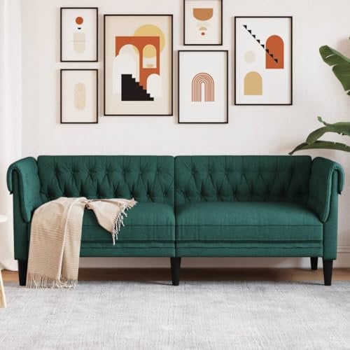 vidaXL Chesterfield Sofa, Polstersofa 3-Sitzer mit Stützbeinen, Loungesofa Designsofa für Wohnzimmer, Couch Wohnzimmersofa, Dunkelgrün Stoff