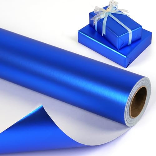 Rouleau de papier cadeau bleu marine métallisé pour homme et femme, couleur unie, mat, pour anniversaire, mariage, fête prénatale, Noël, remise de diplôme - 43 cm x 10 m