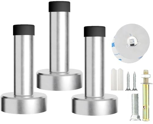 M JINGMEI 3 Pack Door Stoppers, Self Adhesive Door Stop, Rubber Door Stops with Screws,Wall Mounted Door Stop,Wall Door Stop Bumpers,Door Stops Indoors for Kitchen,Garden,Room(Silver/75mm)