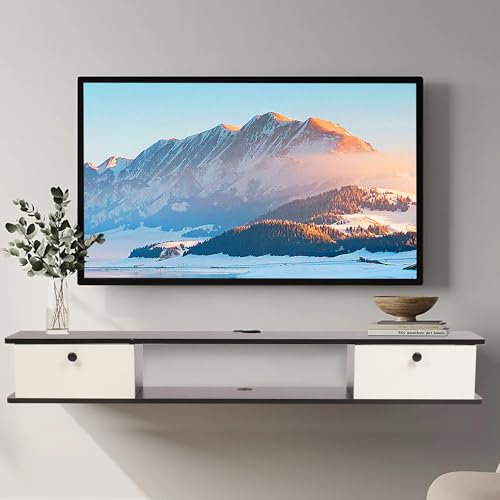 Floating TV Stand Wall Mounted,Entertainment Center, Media Wall Units,Cabinet Multi Large Storage TV Bench Under TV Low board with Drawers and Cable Hole for Bedroom Livingroom,Router Bracket.