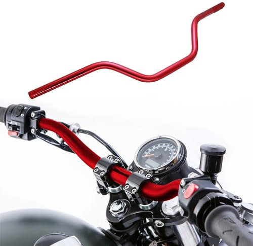 7/8 22mm motorcycle Mid Handlebars, Motorcycle Handlebar Handle Bars Universal for All Motorcycle which the clamp 7/8 22mm-Red