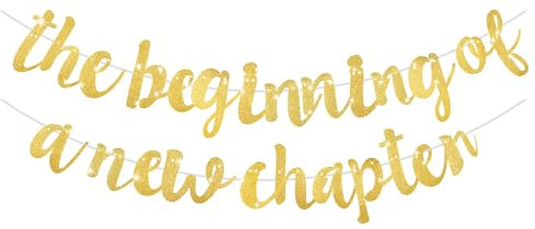 AOZUO Der Beginn eines neuen Kapitels Banner, Glitzer Abschiedsparty Dekorationen Alles Gute für den Ruhestand Abschlussbanner Einweihung Einweihung Wegziehen Engagement Jobwechsel Partybedarf(Gold)
