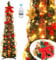 Alupssuc 6.5FT Pop Up Christmas Tree with Lights, Pre-Lit Christmas Tree with 100 Warm White & Multi-Color Lights, Xmas Tree with Xmas Balls, Bows and Flowers Decorations, 8 Light Modes, Easy Assembly