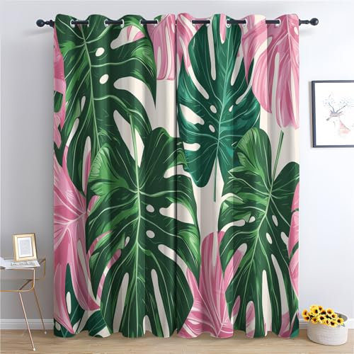 Pflanzen Tropische Vorhang, Monstera Gardinen mit Ösen 2er Set Verdunkelungsvorhang, Dschungel Blätter Vorhänge, Wohnzimmer Schlafzimmer Kinderzimmer Blickdichte vorhänge, 280x260 cm j1&-144