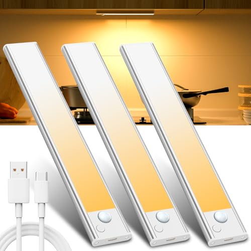 JEKEMORYE Under Cupboard Kitchen Lights LED - Warm White 20CM 3 Pack - with 2 USB Cables
