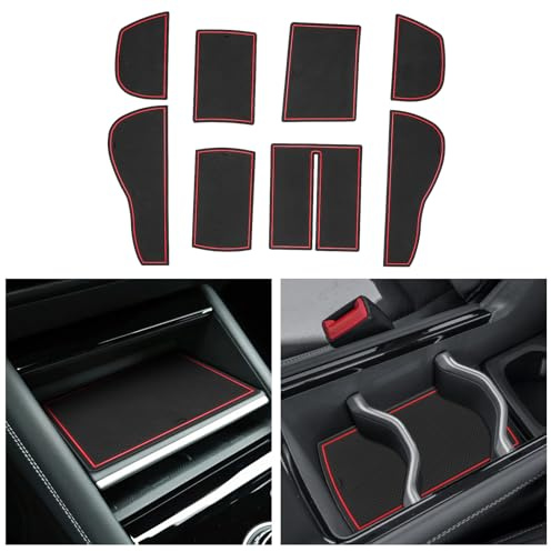 CDEFG Kompatibel mit VW Tiguan 3 2024 2025 Gummimatten Mittelkonsole Antirutschmatten rutschfest Gummi Auto Matte Kompatibel mit Tiguan 3 2024 Zubehör (Rot)