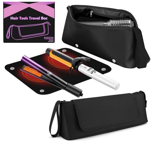 FOVERN1 Hair Tools Travel Bag with Heat Resistant Mat,Large Capacity Curling Iron Storage Bag,Hairdrying Tool Storage Bag,Hair Dryer Storage Bag,Straighteners Haircare Accessories,Gifts for Women