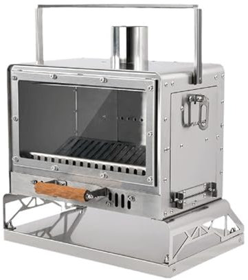 Estufa de Leña Camping Estufa de Leña Estufa portátil para Acampar al Aire Libre con Chimenea para Cocinar, Calentar y Disfrutar de Aventuras de Campamento