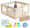 JUPPLIES Parque Infantil 120x120cm + Alfombra + 50 Bolas + Agarraderas + Bolsas de Transporte – Corralito Bebe Con Malla Transpirable – Parque de Juegos – Playpen (Beige)