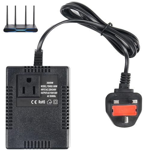 DAJASD Transformador convertidor de voltaje de potencia reductor de 200 W (enchufe británico) 220 V/240 V a 110 V/120 V, adaptador eficiente inteligente de viaje para máquina