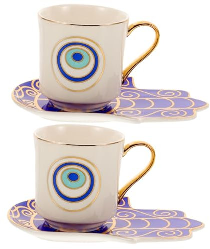 Cabilock 2 Sets Fun Evil Eye Ceramic Mug Saucer Set Coffee Mug Reusable Cup Lids Included Perfect Tea Time