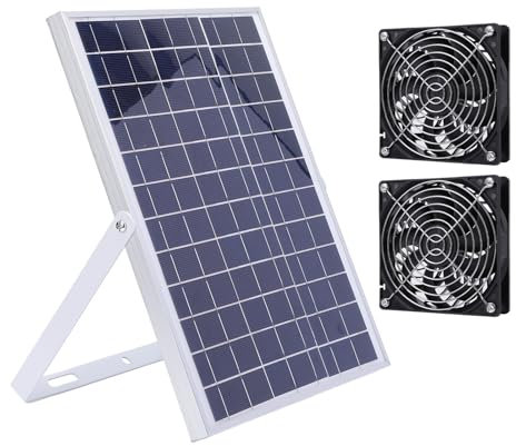 Fockety Ventilador con Panel Solar, Ventilador Solar Doble Resistente a la Intemperie, Escape Solar, Kit de Ventilador Solar de 15 W, Ventilador de Ventilación para Gallinero,