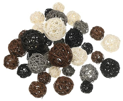 PATIKIL Dekokugel Rattan, 36 Stück Dekorative Weidenrattanbälle für Mittelstücke Schalen Wohnkultur 4 Größen (Weiß/Schwarz/Dunkelbraun/Grau, 2,4, 2, 1,6, 1,2)