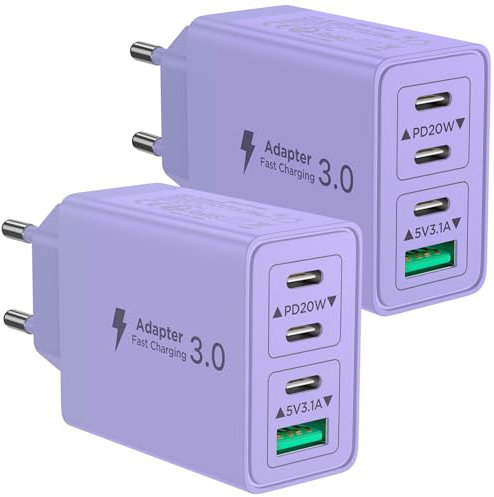 2er Pack USB C Ladegerät, Aioneus 4 Ports Mehrfach Ladegerät mit USB-C und USB-A, 40W Schnellladegerät PD 3.0 Power Adapter USBNetzteil für iPhone 16 15 14 Pro Max 13 12 11 SE 2020 XS, Samsung, Handys