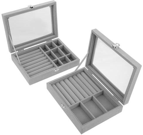 CALLARON 2stücke Schmuckbox Für Damen Fächer Zur Aufbewahrung Von Halsketten Ringen Und Ohrringen Eleganter Organizer Für Zuhause Aus Grauem Und Fächer