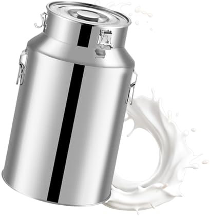 BidóN De Leche De Acero Inoxidable BidóN Para Transportar Leche Con Tapa Y Dos Asas Barril Para Almacenar LíQuidos Para Vino Cereales Y LíQuidos,7L