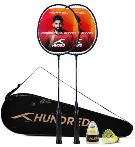 Hundred Powertek Star (2 besaitete Schläger mit 1 Vollabdeckung) mit 2 Nylon-Federbällen