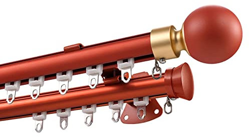 Verstellbare Doppelstangen, 100–600 cm, Wandmontage, Raumteiler mit runden Kugel-Endstücken und Beschlägen, Orange, 110 cm – perfekt für Vorhänge und Raumtrennung